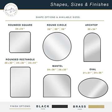 MCS Master & Co. Modern Metal Large Wall Mirror, Minimalist Home Decor Mantle Arch Mirror for Living Room, Bedroom, or Bathroom, 36 by 32 Inch, Black