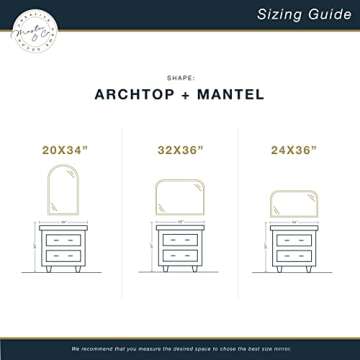 MCS Master & Co. Modern Metal Large Wall Mirror, Minimalist Home Decor Mantle Arch Mirror for Living Room, Bedroom, or Bathroom, 36 by 32 Inch, Black