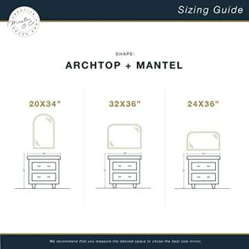 MCS Master & Co. Modern Metal Large Wall Mirror, Minimalist Home Decor Mantle Arch Mirror for Living Room, Bedroom, or Bathroom, 36 by 32 Inch, Black