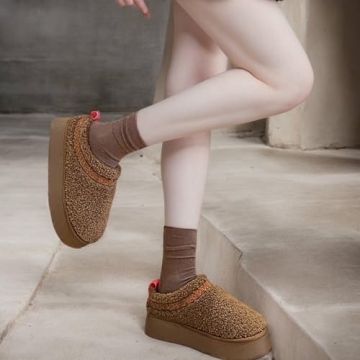 NATRAKI Women’s Cozy Sheepskin Platform Slippers