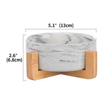Marble Black Ceramic Cat Dog Bowl Dish with Wood Stand No Spill Pet Food Water Feeder Cats Small Dog...