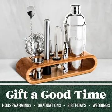 Mixology Bartender Kit: 10-Piece Bar Tool Set with Bamboo Stand | Perfect Home Bartending Kit and Martini Cocktail Shaker Set for a Perfect Drink Mixing Experience | Fun Housewarming Gift (Silver)