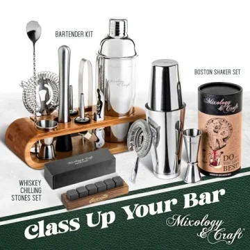Mixology Bartender Kit: 10-Piece Bar Tool Set with Bamboo Stand | Perfect Home Bartending Kit and Martini Cocktail Shaker Set for a Perfect Drink Mixing Experience | Fun Housewarming Gift (Silver)