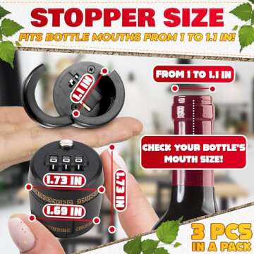 3 Pcs Wine Bottle Lock Cap - 1-1.1in Soda Lock Cap Liquor Bottle Locking Caps - Password Bottle Security Cap Locks Plastic Wine Bottle Tops - Drink Lock Wine Bottle Locking Cap Liquor Bottle Lock