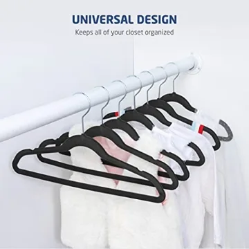 Zober Velvet Kids Hangers for Closet - Pack of 50 Non Slip Childrens Hangers for Shirts, Pants & Dresses w/Swivel Hook - Durable Clothes Hanger w/Notches - Small Hangers - Black