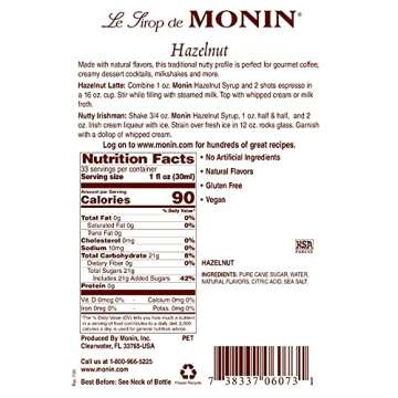 Monin - Hazelnut Syrup, Nutty Taste of Caramelized Hazelnut, Natural Flavors, Great for Mochas, Latt...