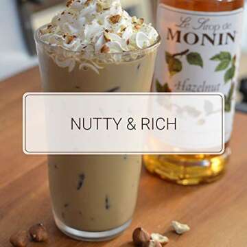 Monin - Hazelnut Syrup, Nutty Taste of Caramelized Hazelnut, Natural Flavors, Great for Mochas, Lattes, Smoothies, Shakes, and Cocktails, Non-GMO, Gluten-Free (1 Liter)