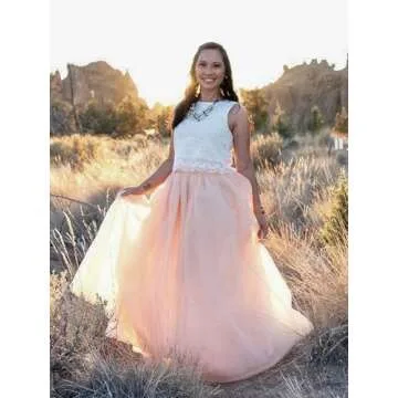 EllieHouse Womens Long Tutu Party Evening Tulle Skirt Blush Pink Size 3XL PC05