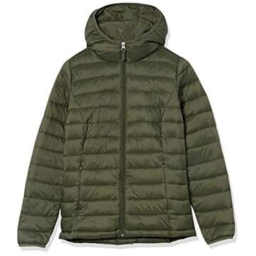 Amazon Essentials Women's Lightweight Long-Sleeve Full-Zip Water-Resistant Packable Hooded Puffer Jacket, Olive, Small