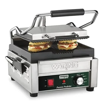 Waring Commercial WPG150 Compact Italian-Style Panini Grill - 120 Volt, Heavy Duty Silver