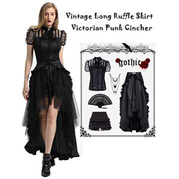 Women's Steampunk Gothic Clothing Vintage Cotton Lace Skirts, Black, Size Medium