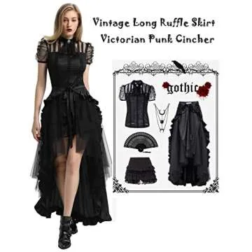 Women's Steampunk Gothic Clothing Vintage Cotton Lace Skirts, Black, Size Medium
