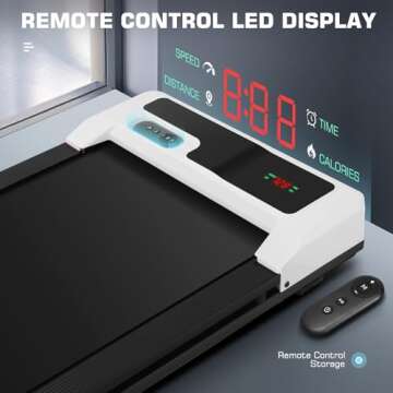 Walking Pad Treadmill Under Desk Treadmill for Home/Office, 2.5HP Portable Walking Treadmill with Remote Control & LED Display, Quiet Jogging Walking Treadmill, Black White