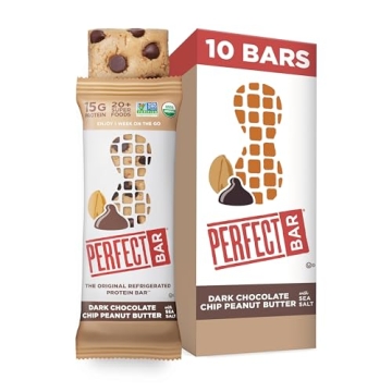 Perfect Bar Dark Chocolate Chip Peanut Butter Protein Bar, 10 Count, High Protein Organic Snack