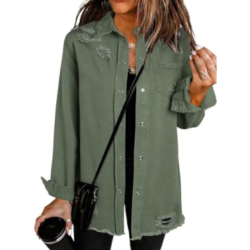 Dokotoo Women's Oversize Vintage Denim Jacket - Classic Style with Fray Hem