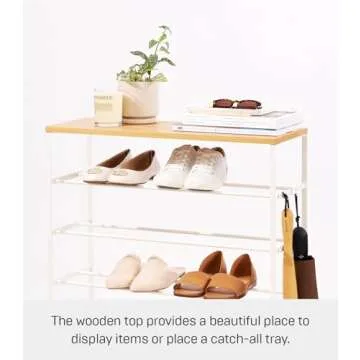 Yamazaki Home 6 Tier Wood Top Shoe Rack Steel One Size White