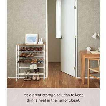 Yamazaki Home 6 Tier Wood Top Shoe Rack Steel One Size White