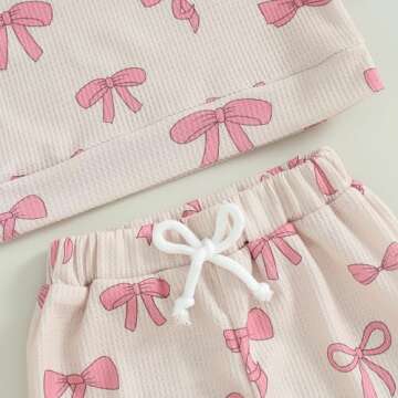 Blotona Baby Girl Clothes Cute Bow Print Long Sleeve Sweatshirt Pants Set Waffle Knit Toddler Spring Fall Outfit (Beige, 12-18 Months)