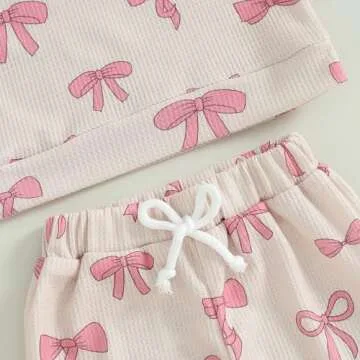 Blotona Baby Girl Clothes Cute Bow Print Long Sleeve Sweatshirt Pants Set Waffle Knit Toddler Spring Fall Outfit (Beige, 12-18 Months)