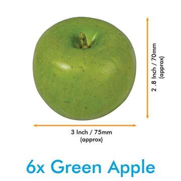 Millennial Essentials Fake Fruit Artificial Realistic Lifelike Decorative Foam Fruits & Vegetables for Hand Made Home, Kitchen, Party Decor (6pcs Green Apples)