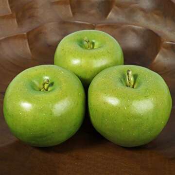 Millennial Essentials Fake Fruit Artificial Realistic Lifelike Decorative Foam Fruits & Vegetables for Hand Made Home, Kitchen, Party Decor (6pcs Green Apples)