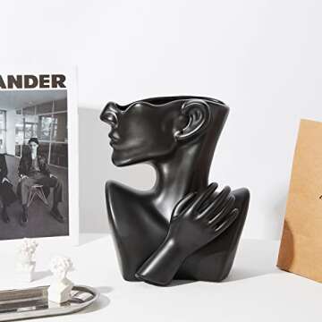 KatoonX Ceramic Greek Statue Face Vase Black Creative Head Sculpture for Home Decoration