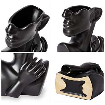 KatoonX Ceramic Greek Statue Face Vase Black Creative Head Sculpture for Home Decoration