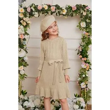 GRACE KARIN Girls Sweater Dress Cable Knit Long Sleeve Fall Winter Dress for Girl with Belt Sizes 6-14