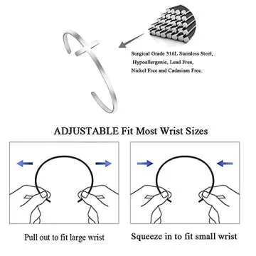 Cross Bracelet Religious Cuff Bangle Bible Verse Christian Gifts Jewelry for Women (Be anxious for nothing -Philippians 4:6)