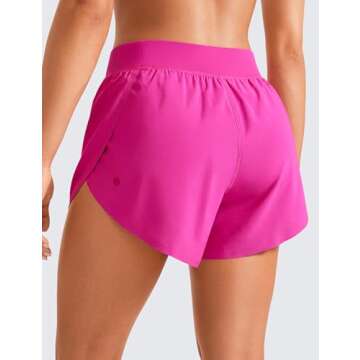 CRZ YOGA Mid Waisted Dolphin Athletic Shorts for Women 4" Lightweight High Split for Gym Workout with Liner Quick Dry Hibiscus Purple Small