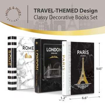 Decorative Books for Home Decor — Gold Foil Stamping, Fake Books for Decoration — a Set of 3 Book Decor for Coffee Table, Entryway, Bookshelf