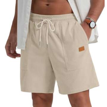 Sailwind Workout Shorts Men Casual Corduroy Drawstring 7 inch Inseam Summer Beach Shorts for Men Lig...