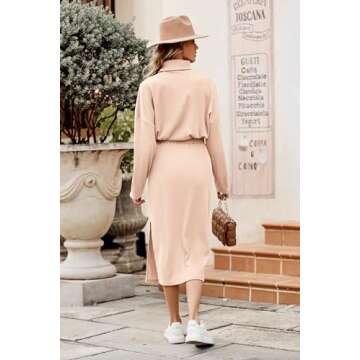 PRETTYGARDEN Women's Spring 2 Piece Matching Outfits Long Sleeve Turtleneck Ribbed Top and Midi Skirt Dress Sets