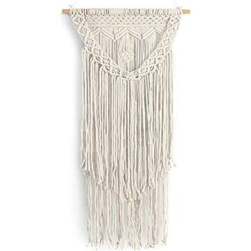 Boho Macrame Wall Hanging Woven Decor - Ivory 16 x 36 Inches Modern Bohemian Farmhouse Wall Art Tape...