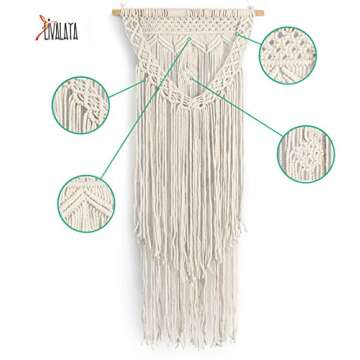 Boho Macrame Wall Hanging Woven Decor - Ivory 16 x 36 Inches Modern Bohemian Farmhouse Wall Art Tapestry Decor for House, Apartment, Dorm Room, Nursery, Party Decorations, Wedding, Wall Ornament