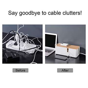 Changsuo Small Cable Management Box with Bamboo Lid for Extension Cord Power Stripe Surge Protector Wire Concealer Organizer Cover Hider (White)
