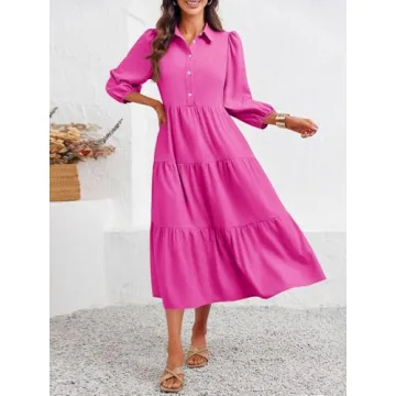 Wenrine 3/4 Sleeve Casual Maxi Dress for Women