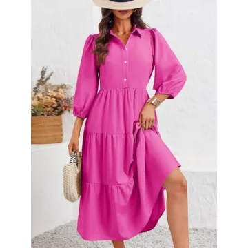 Wenrine 3/4 Sleeve Casual Maxi Dress for Women