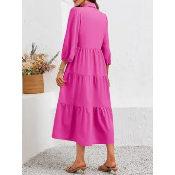 Wenrine 3/4 Sleeve Casual Maxi Dress for Women