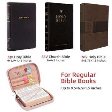 FINDCOZY Bible Cover for Women, Durable Carrying Book Case Church Bag for Biblical Accessories with Handle and Zippered Pocket, for Scriptures, Pink