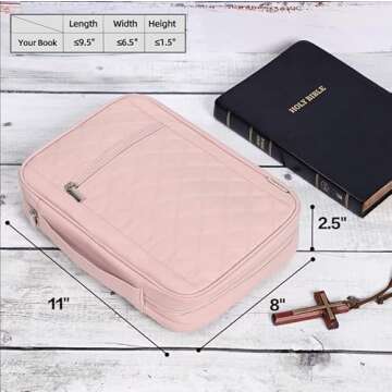 FINDCOZY Bible Cover for Women, Durable Carrying Book Case Church Bag for Biblical Accessories with Handle and Zippered Pocket, for Scriptures, Pink