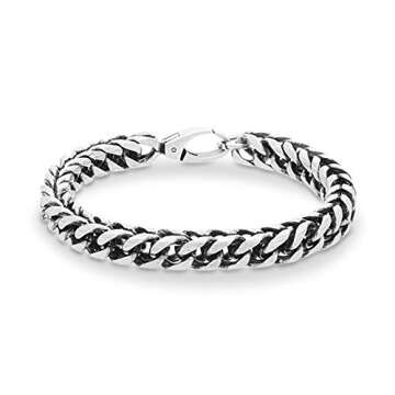 Steve Madden 7.5 inch Oxidized Stainless Steel Twisted Curb Chain Bracelet for Men (White)