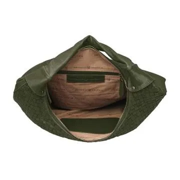 ANTONIO VALERIA Addison Braided Green Leather Tote Bag for Women