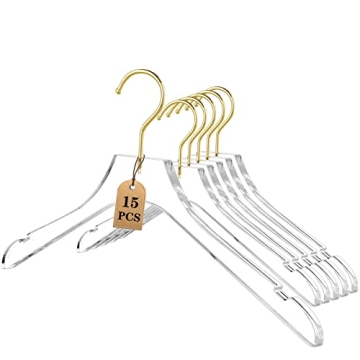 15 Acrylic Hangers with Gold Hooks for Luxury Closet Style