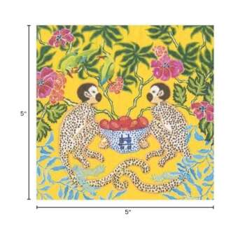 Caspari Monkeys Cocktail Napkins - 20 Elegant Yellow Napkins