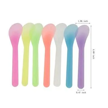 QsQueen 100 PCS Cosmetic Spatula for Makeup Face Mask Plastic Spoon Disposable Makeup Tools for Mixing and Sampling 4.88'' x 1.06" Random Color