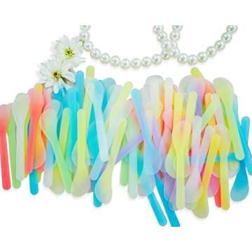 QsQueen 100 PCS Cosmetic Spatula for Makeup Face Mask Plastic Spoon Disposable Makeup Tools for Mixing and Sampling 4.88'' x 1.06" Random Color