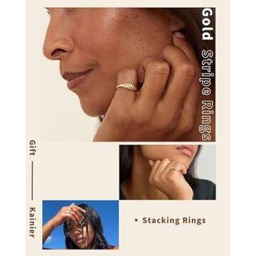 Kainier 14K Gold Plated Signet Rings Stackable Slim Signet Rings Thin Plain Statement Band for Women Vintage Finger Classic Chunky Dome Ring Comfort Fit Size 5 to 10