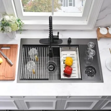 33 Inch Black Drop In Kitchen Sink with Cup Washer