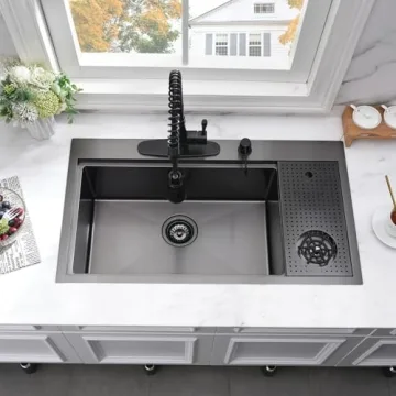 33 Inch Black Drop In Kitchen Sink with Cup Washer